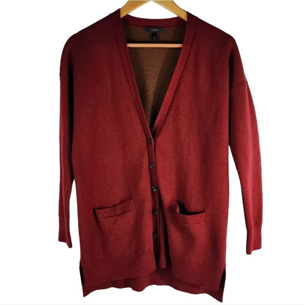 J. Crew 100% Merino Wool Maroon Red Cardigan Sweater